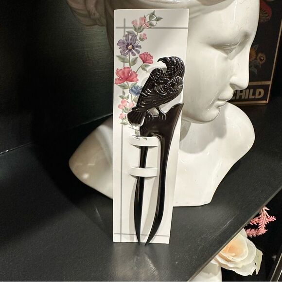 Solid Metal Black Crow Hair Pin - Picture 3 of 6